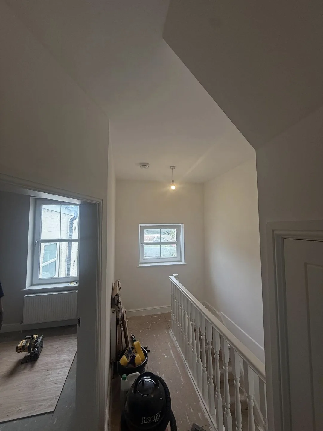 Stairwell and landing with new ceiling lighting
