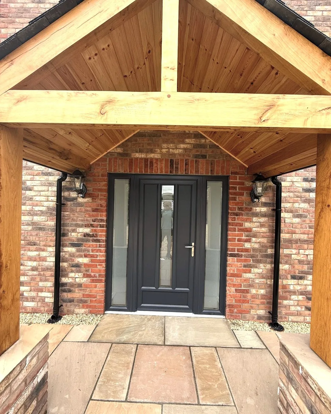 Covered entrance and front door of the new-build home