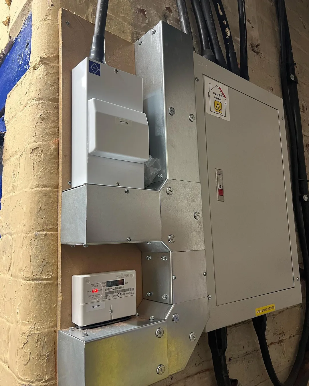 Solar PV distribution board and generation meter installed on a backboard