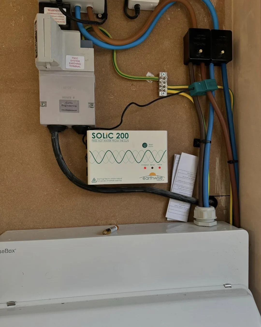 Solic solar immersion diverter wired in alongside the hot water controls